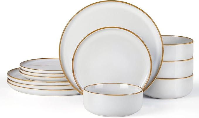 E-far Plates and Bowls Set for 4, 12-Piece Stoneware Dinnerware Sets, Ceramic Dinning Ware Reacti... | Amazon (US)