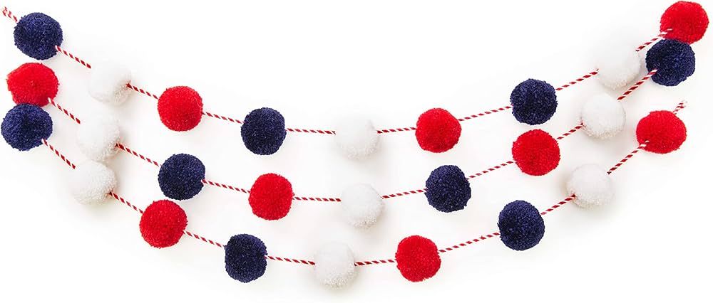 Patriotic Garland | Red White and Blue Garland | Memorial Day Decorations | Pom Pom Garland for I... | Amazon (US)