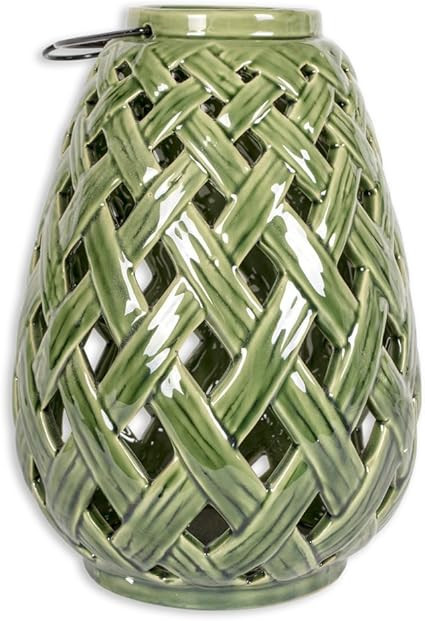 Green Bamboo Lattice Design Large Ceramic Lantern 10.5 Inch | Amazon (US)