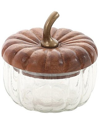 Godinger Glass Pumpkin Wooden Lid Candy Jar - Clear | Dillard's
