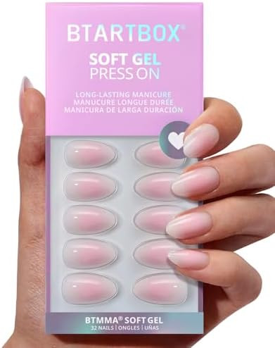 BTArtbox Press On Nails Short - Pink Ombre Almond Press On Nails with Glue for Women, Opaque Soft... | Amazon (US)