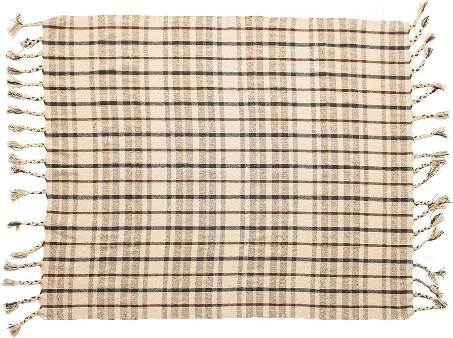 Bloomingville Woven Recycled Cotton Blend Plaid Tassels, Charcoal Color & Brown Throw, Charcoal &... | Amazon (US)