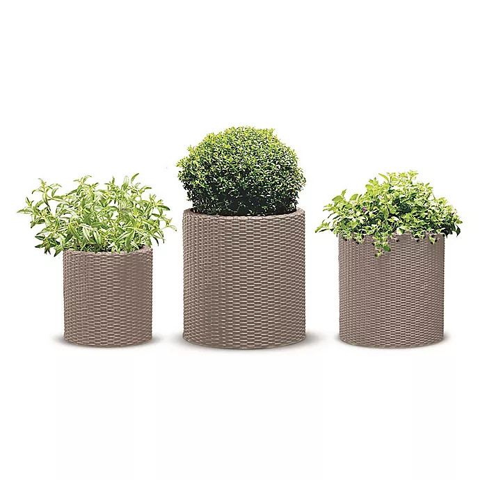 Keter® Cylinder 3-Piece Indoor/Outdoor Planter Set in Sandy Beige | Bed Bath & Beyond
