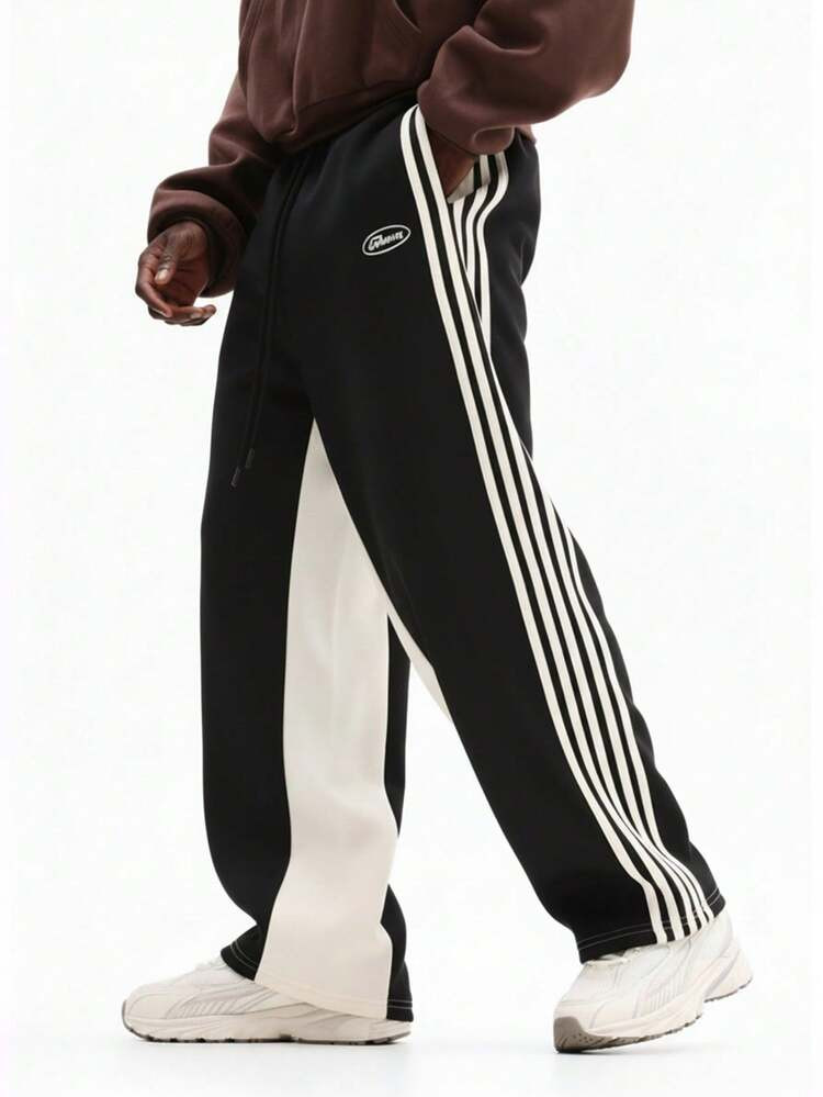 SUMWON Drop Crotch Joggers With Side Stripe Panels Relaxed Fit Lounge Sweatpants Drawstring Waist Casual Streetwear Comfortable Daily Wear | SHEIN USA Men | SHEIN