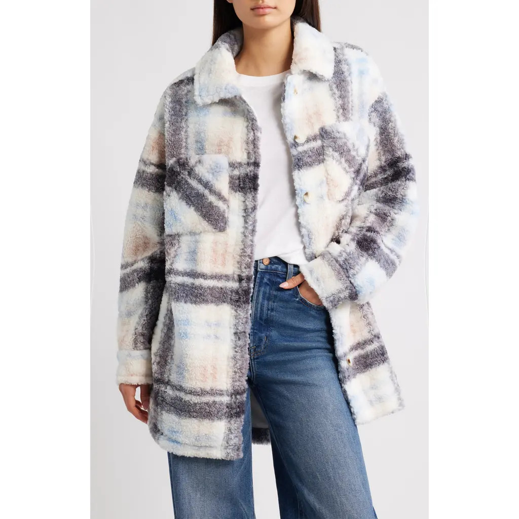Thread & Supply Plaid Fleece Shirt Jacket in Rose Skyblue Plaid at Nordstrom Rack, Size X-Small | Nordstrom Rack