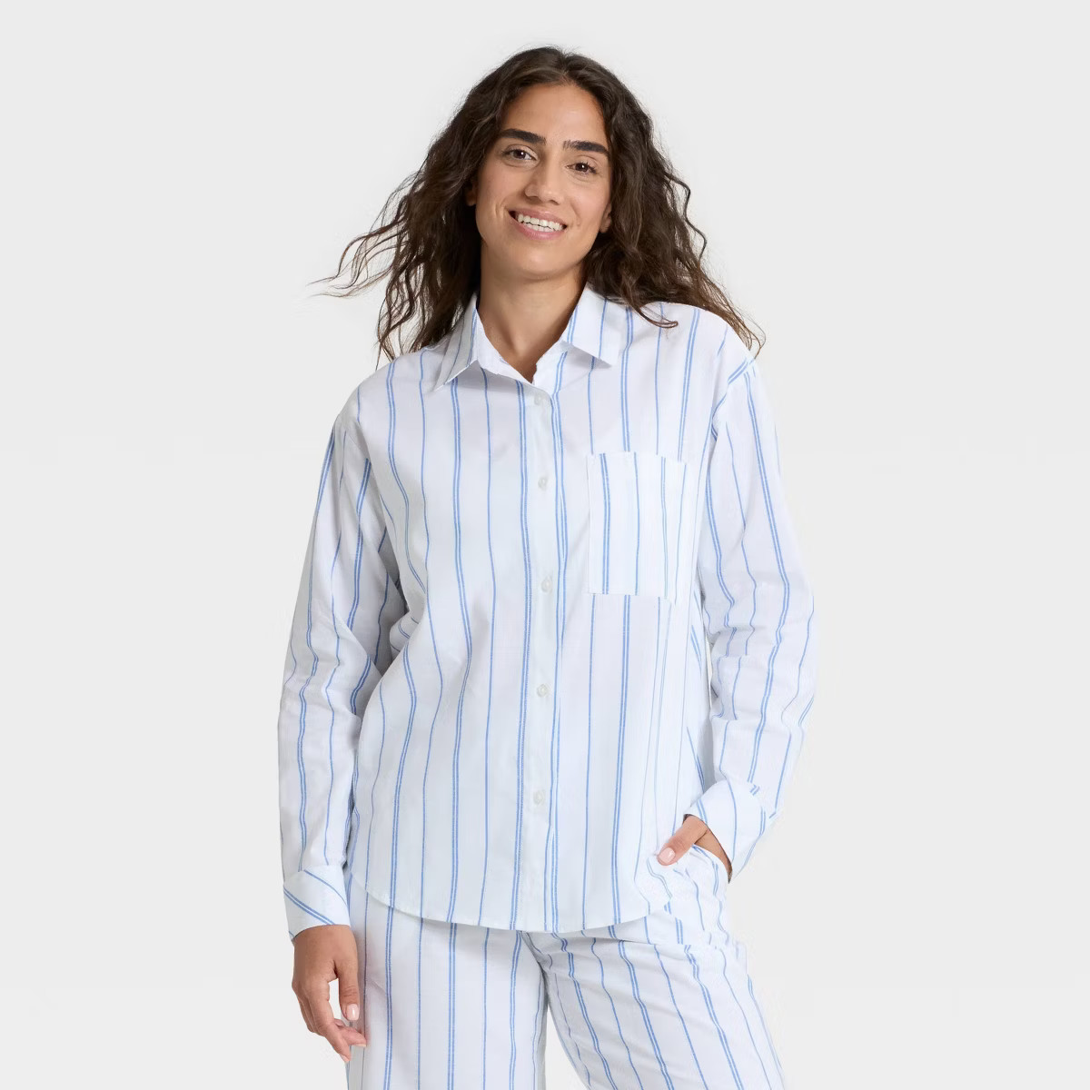 Women's Striped Cotton Blend Long Sleeve Pajama Shirt - Auden™ | Target