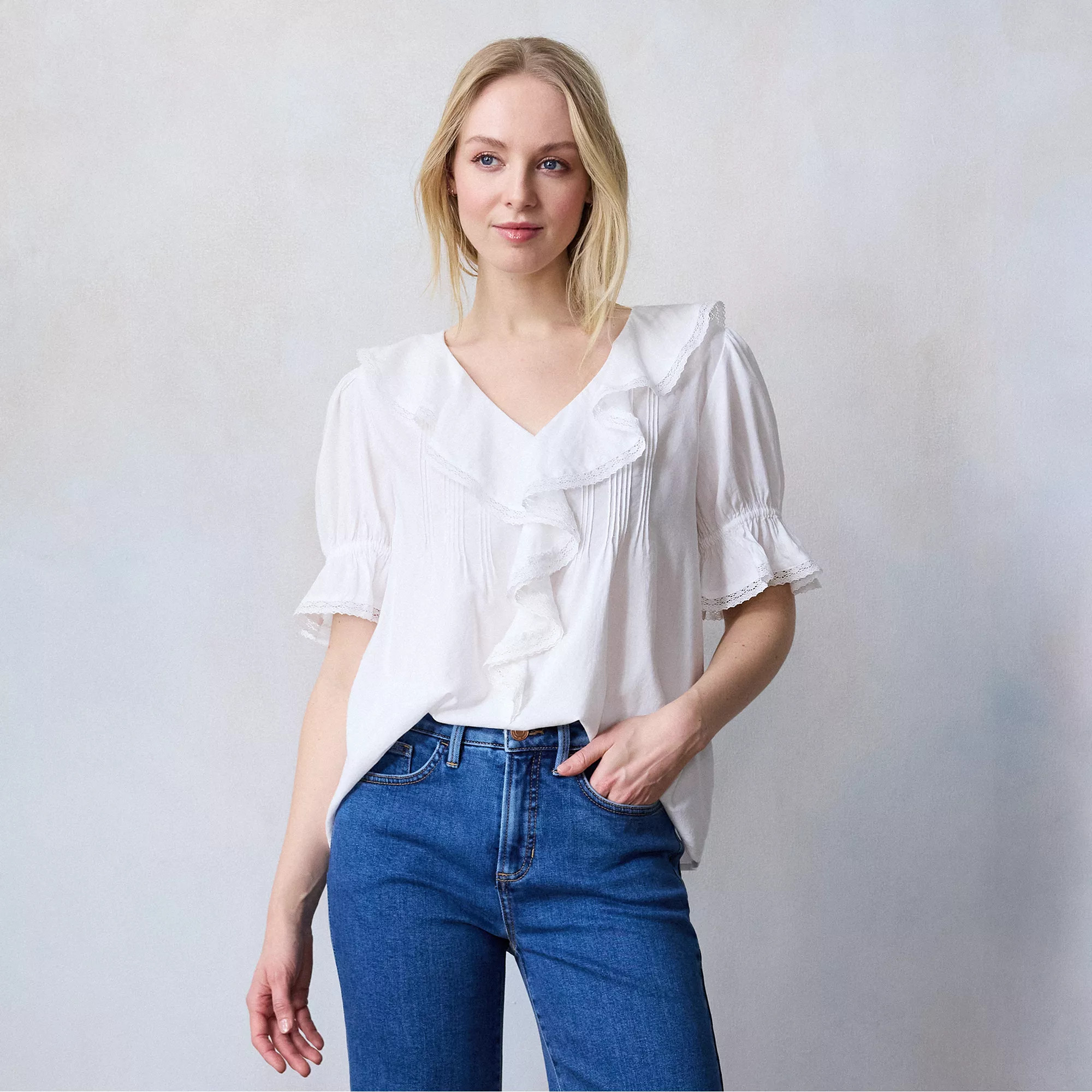 Petite LC Lauren Conrad Ruffle Front Pintuck Blouse | Kohl's