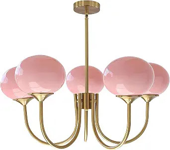 5 Light Gold Globe Sputnik Chandelier Modern Pink Glass Sputnik Pendant Lights Kitchen Island Mid... | Amazon (US)