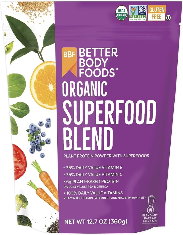 BetterBody Foods Organic Superfood Powder with Protein, Vitamins C, E, and B12 (12.7 oz.) | Amazon (US)