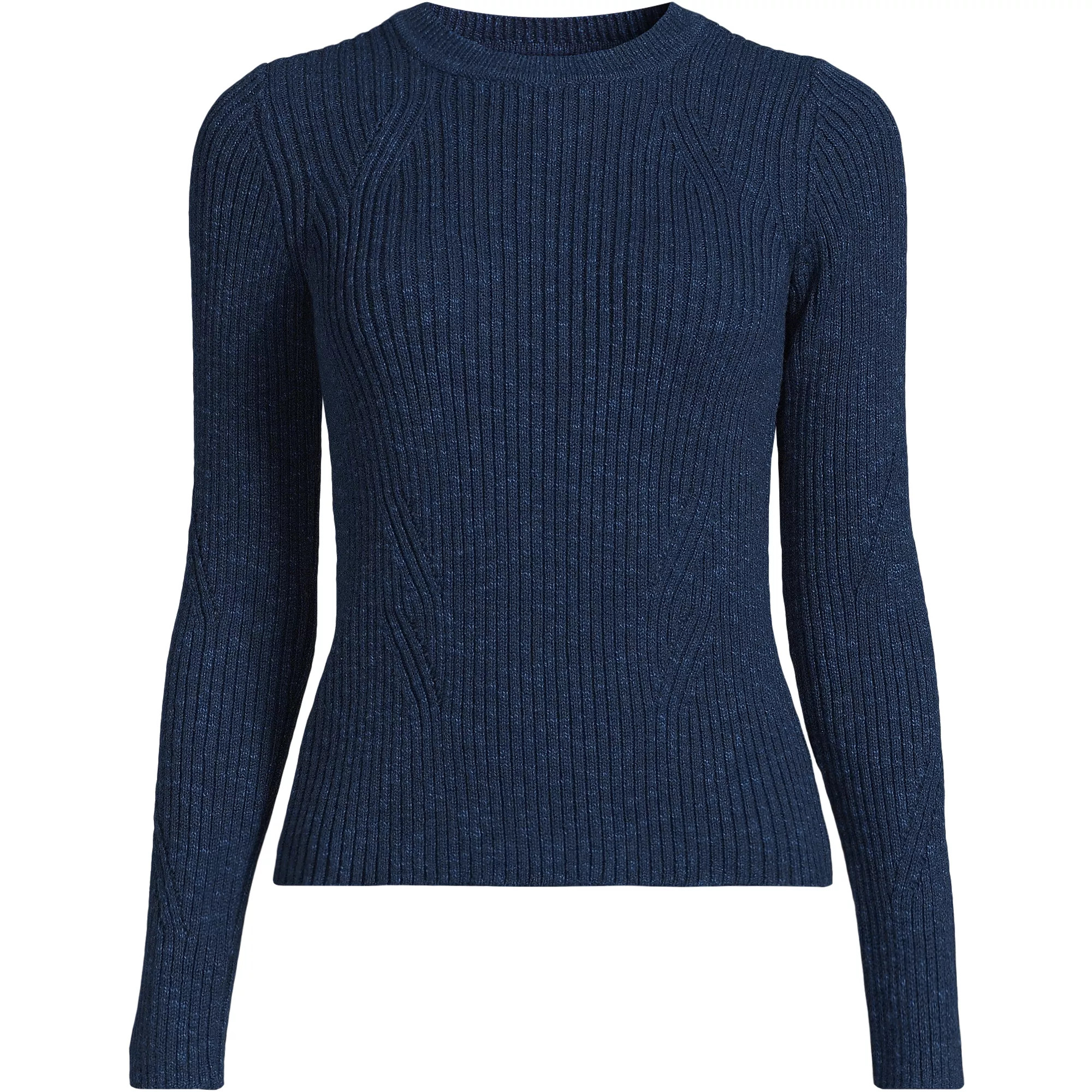 Women's Cotton Blend Marl Ribbed Crew Neck Sweater | Lands' End (US)