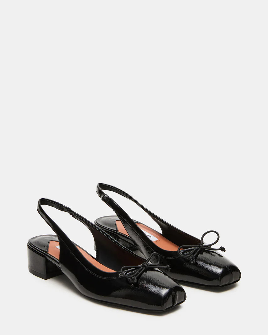 LOVED Black Crinkle Patent Square-Toe Slingback Ballet Women's Heel | Steve Madden (US)