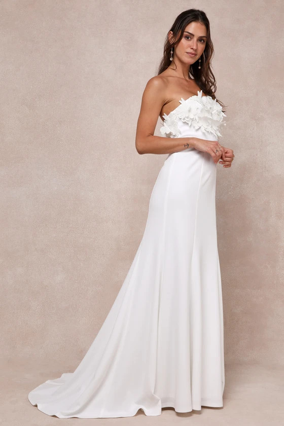 Love Garden Ivory 3D Floral Embroidered Strapless Maxi Dress | Lulus