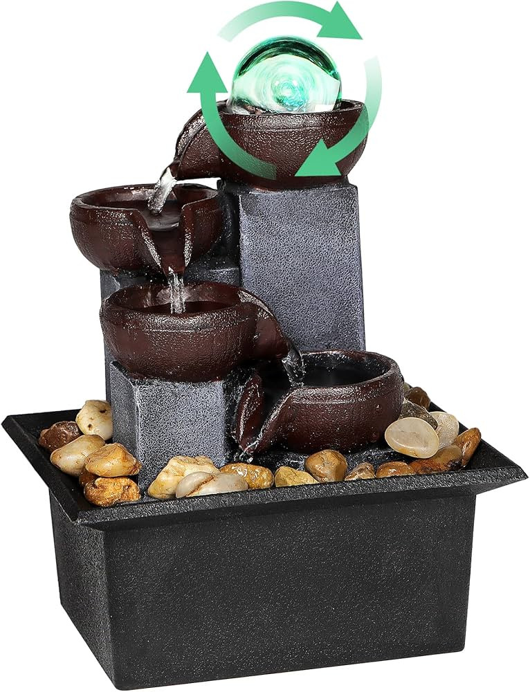 Father'sDen Collection Water fountains indoor-Waterfall-Tabletop Desk fountain with rainbow color... | Amazon (UK)