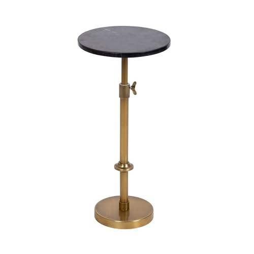 Kate and Laurel Engles Traditional Adjustable-Height Pedestal Drink Table, 10 x 10 x 30, Black Marble and Antique Brass, Vintage Round Indoor Metal Plant Stand with Authentic Marble Tabletop | Amazon (US)