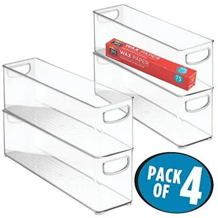 mDesign Plastic Stackable Kitchen Pantry Cabinet, Refrigerator or Freezer Food Storage Bins with Han | Walmart (US)