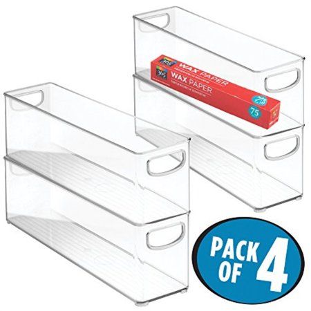 mDesign Plastic Stackable Kitchen Pantry Cabinet, Refrigerator or Freezer Food Storage Bins with Han | Walmart (US)