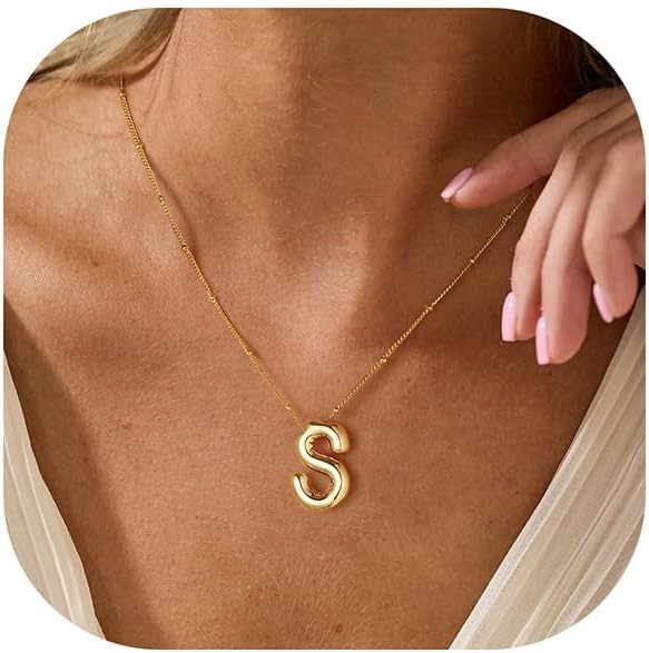 Turandoss Bubble Letter Necklace for Women - Personalized Chunky Gold Bubble Initial Necklaces Le... | Amazon (US)