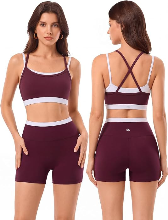 2 Pieces Workout Sets for Women,Seamless Athletic Short with Double Layer Sports Bra,Gym Matching... | Amazon (US)