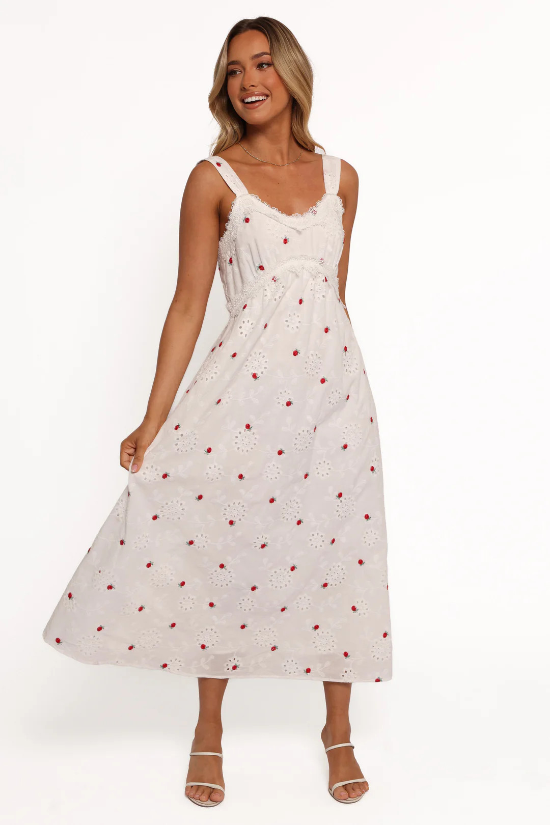 Salli Midi Dress - White/Red | Petal & Pup (US)