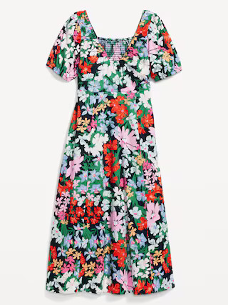 Puff-Sleeve Midi Swing Dress for Women | Old Navy (US)