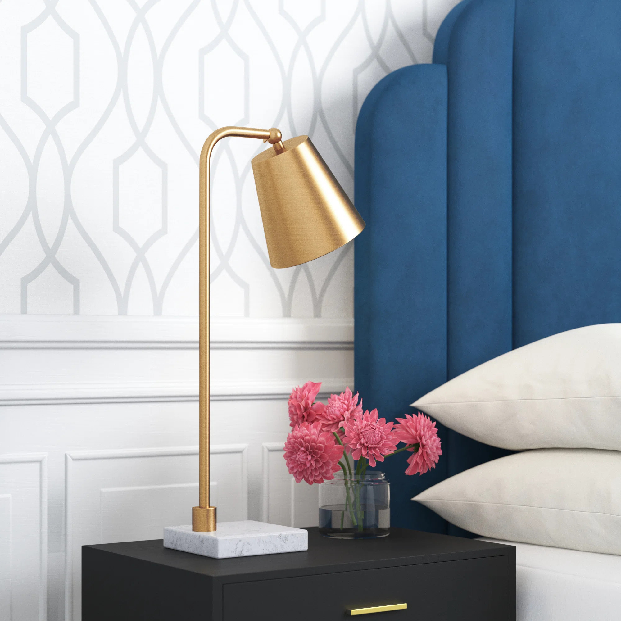Etta Avenue™ Melany 20" Brass/White Marble Desk Lamp & Reviews | Wayfair | Wayfair North America