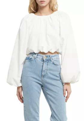 Cropped Blouson Long Sleeve Top | Belk