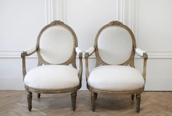 Louis XVI Style Giltwood Open Armchairs | Etsy (US)