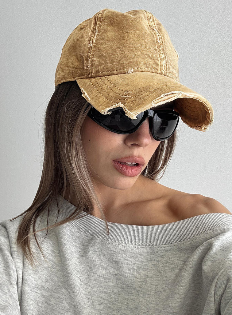 Fryda Distressed Cap Washed Brown | Princess Polly US