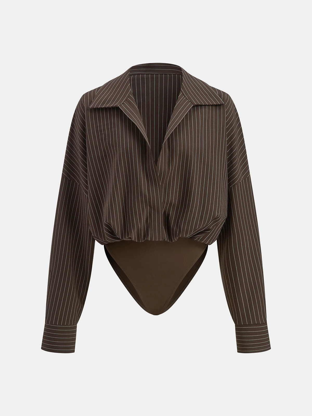 Striped Long-Sleeve Collared Bodysuit | Commense