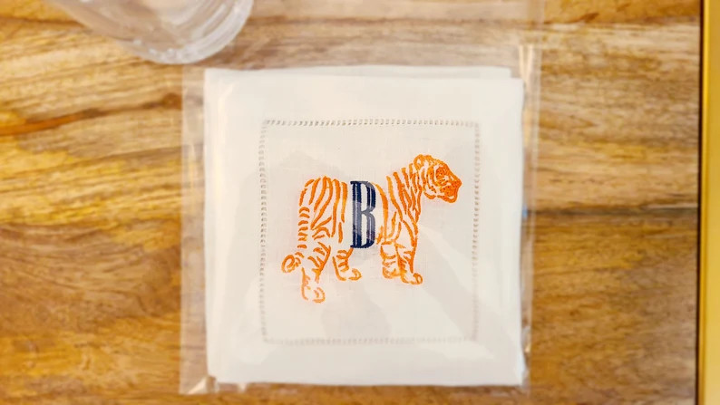 Tailgate Tiger Embroidery Cocktail Napkin Set of 4 - Etsy | Etsy (US)