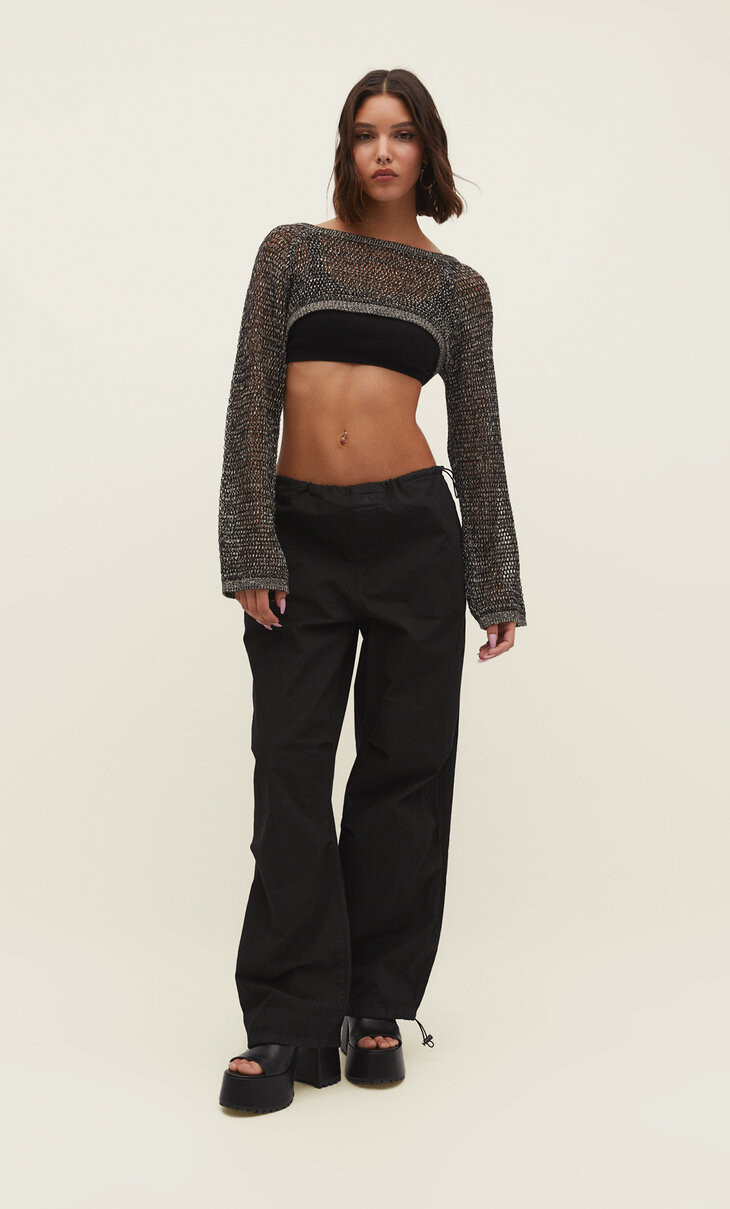 Pantalon parachute en popeline avec stoppers - Mode femme | Stradivarius France | Stradivarius (FR)