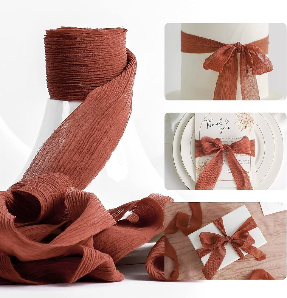 Amazon.com: HUIHUANG Terracotta Crinkle Silk Ribbon 100% Silk Chiffon Ribbon 1-1/2 inch x 5 Yards... | Amazon (US)