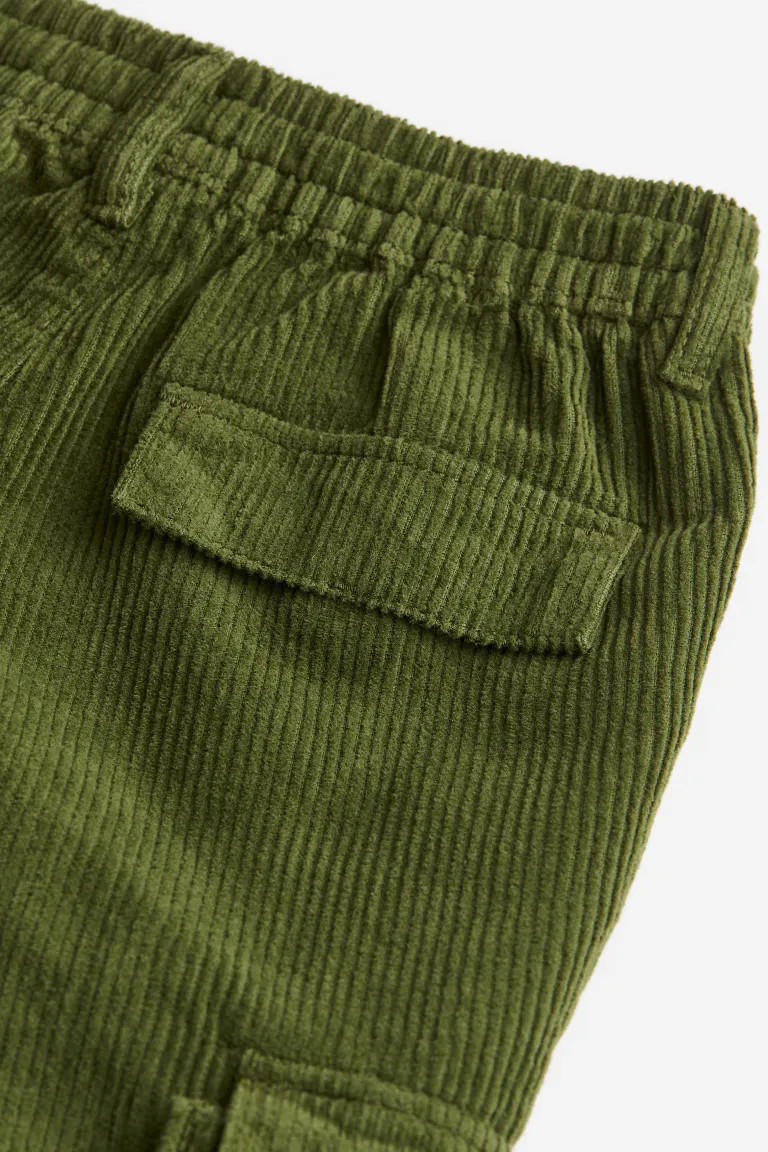 Lined Cargo Corduroy Joggers - Dark khaki green - Kids | H&M US | H&M (US + CA)