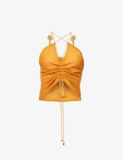 Womens Orange Halterneck Crochet-pattern Knitted top XS | Selfridges
