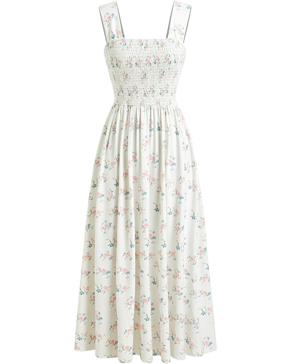 CIDER Womens Floral Summer Dresses Square Neck Sleeveless Midi A Line Casual Sundress | Amazon (US)