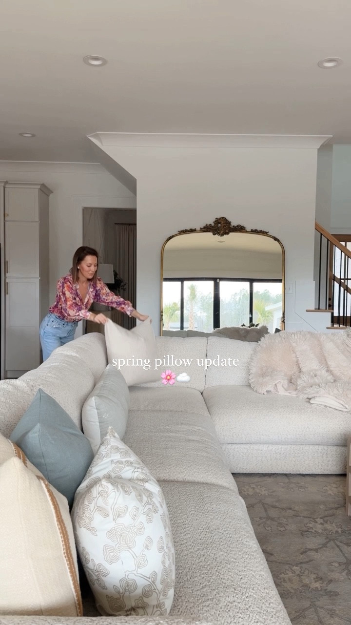 bring on spring 🌸 | came home with a cart full of pillows from @target, allllll with zippers! 🙌🏼 + grabbed some with fun prints from Etsy! -I took out the cheap target inserts + replaced with down inserts from Amazon to give them that designer shape! [I recommend going up in size for the insert if you like the overstuffed look like I do ✨]

shop it all with LINK IN BIO 🫶🏼
save + share with a pillow lovin’ bestie! 
#spring #springdecor #pillows #throwpillows #sectionalsofa #livingroom #roomstogo #livingroomdecor #neutraldecor 

#LTKSeasonal #LTKhome #LTKSpringSale