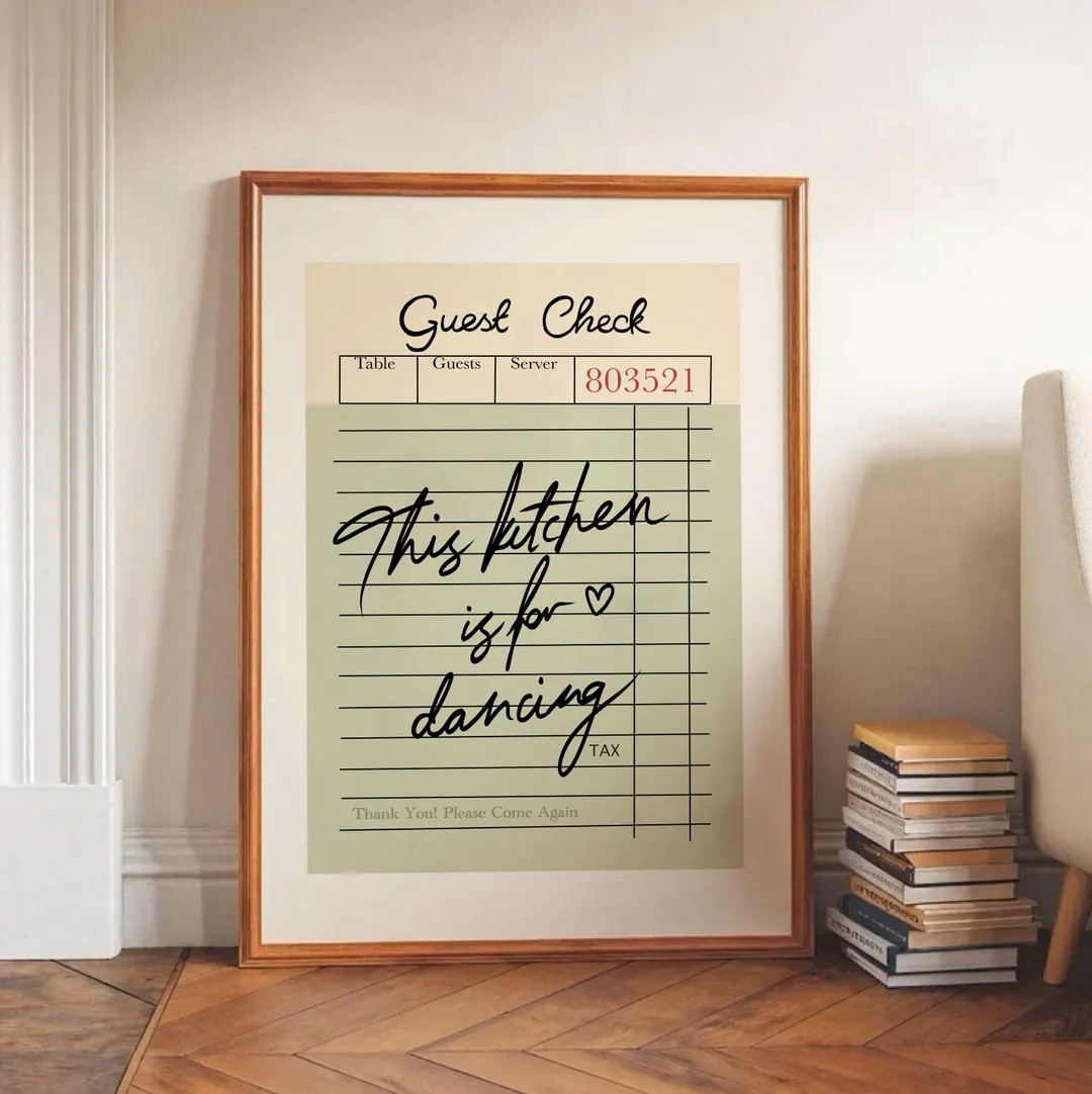 Trendy Guest Check Print, This Kitchen is for Dancing Wall Art, Green Retro Wall Art, Kitchen Wal... | Etsy (US)