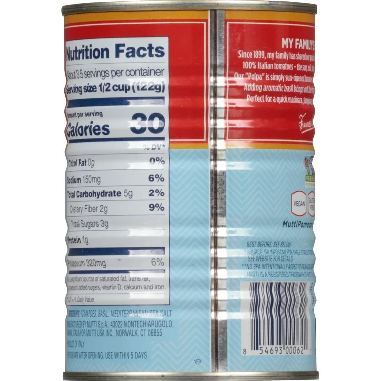 Mutti® Crushed Tomatoes (Polpa) with Basil, 14 oz, Can | Walmart (US)