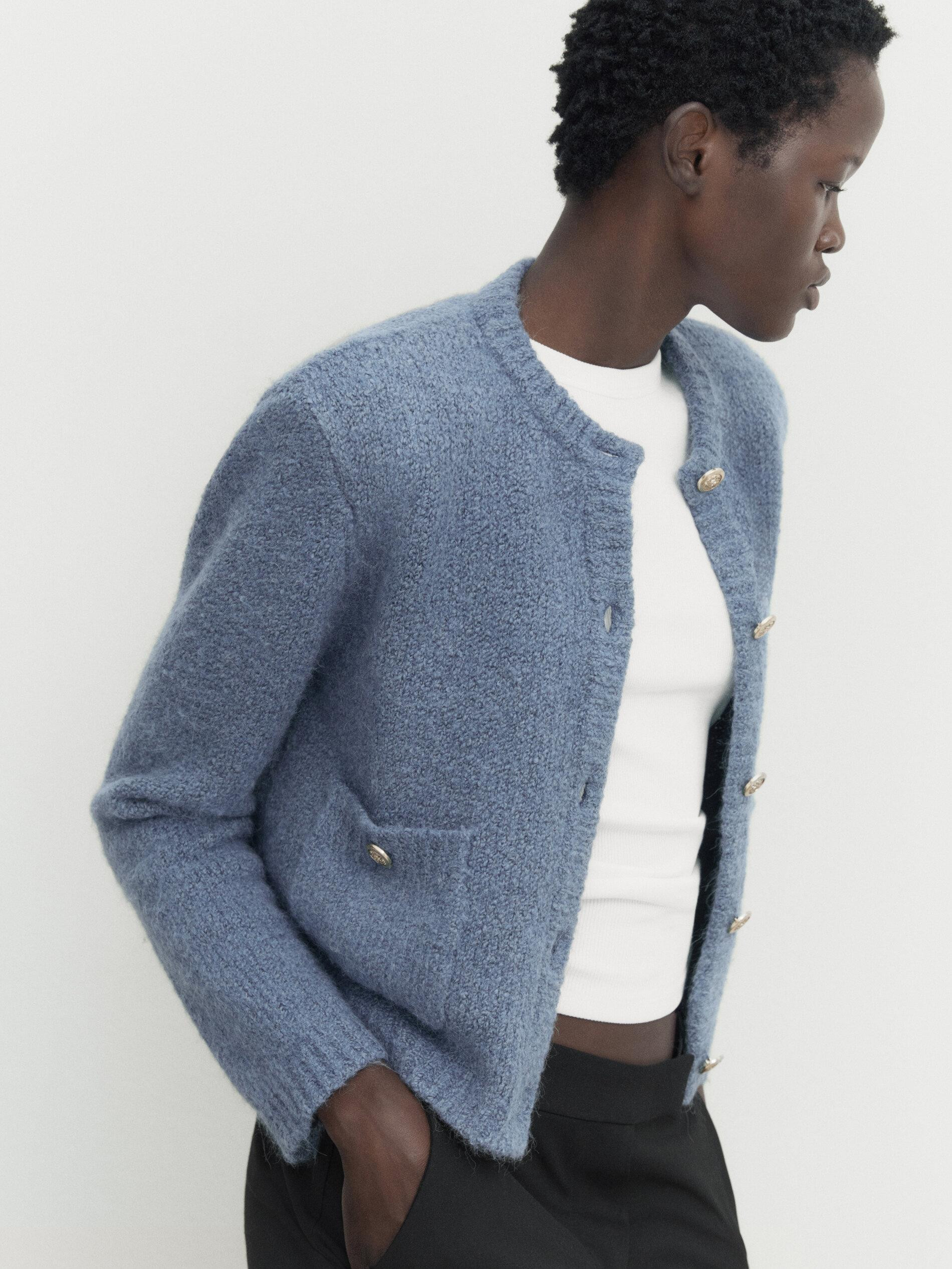 Mini bouclé knit cardigan with pockets | Massimo Dutti US