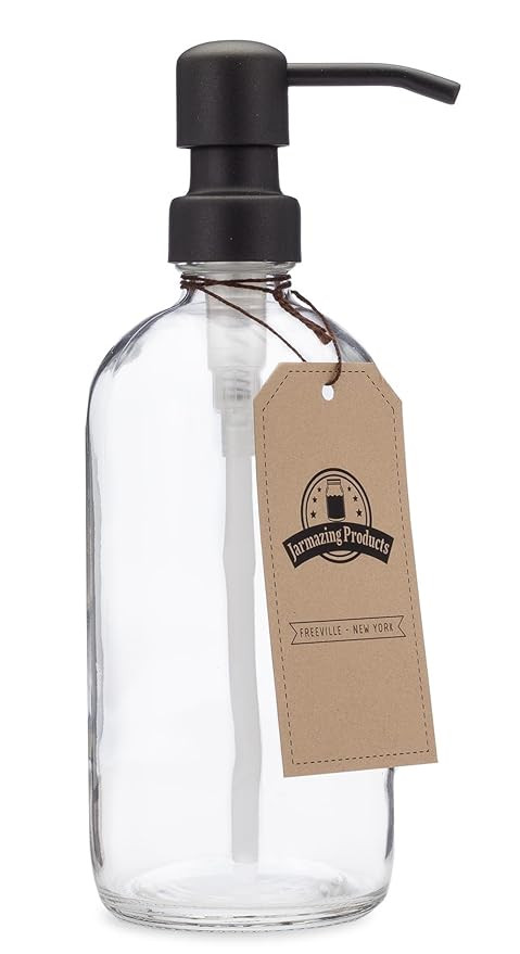 Jarmazing Products Clear Glass Pint Jar Soap and Lotion Dispenser with Metal Pump (Black/Dark Bro... | Amazon (US)