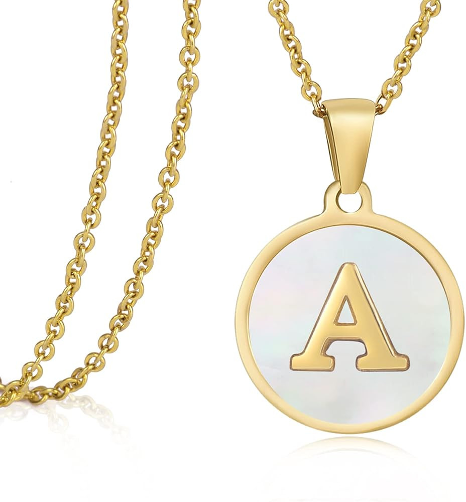 18k Gold Layered Initial Necklaces,Cute Capital Shell Letter Necklace for Girls ,Coin Girls Pendants | Amazon (US)
