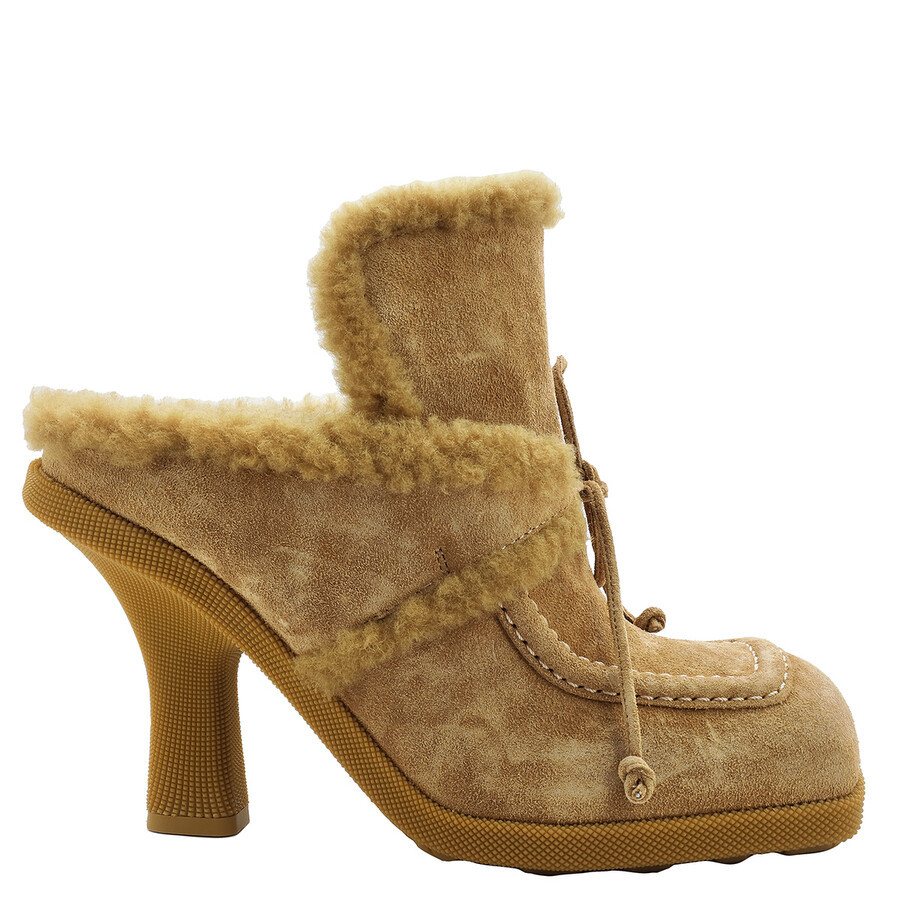 Burberry Suede and Shearling Square-Toe Highland Mules, Brand Size 38 ( US Size 8 ) | Jomashop.com & JomaDeals.com