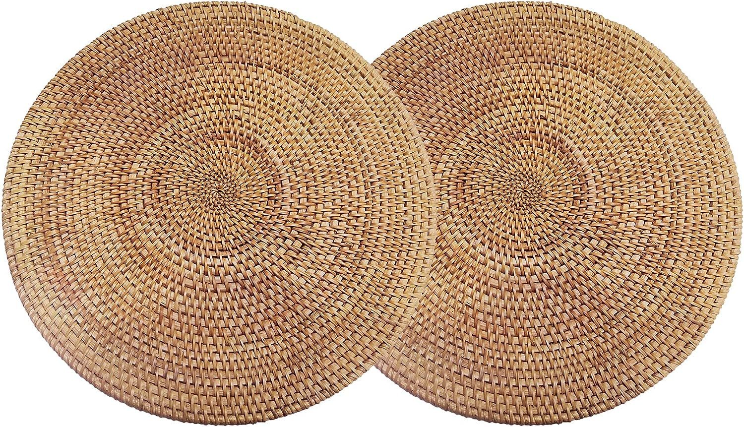 Set of 2 Round Rattan Placemat Natural Hand-Made Heat-Resistant Insulation Pad Trivets(Round 13.8... | Amazon (US)