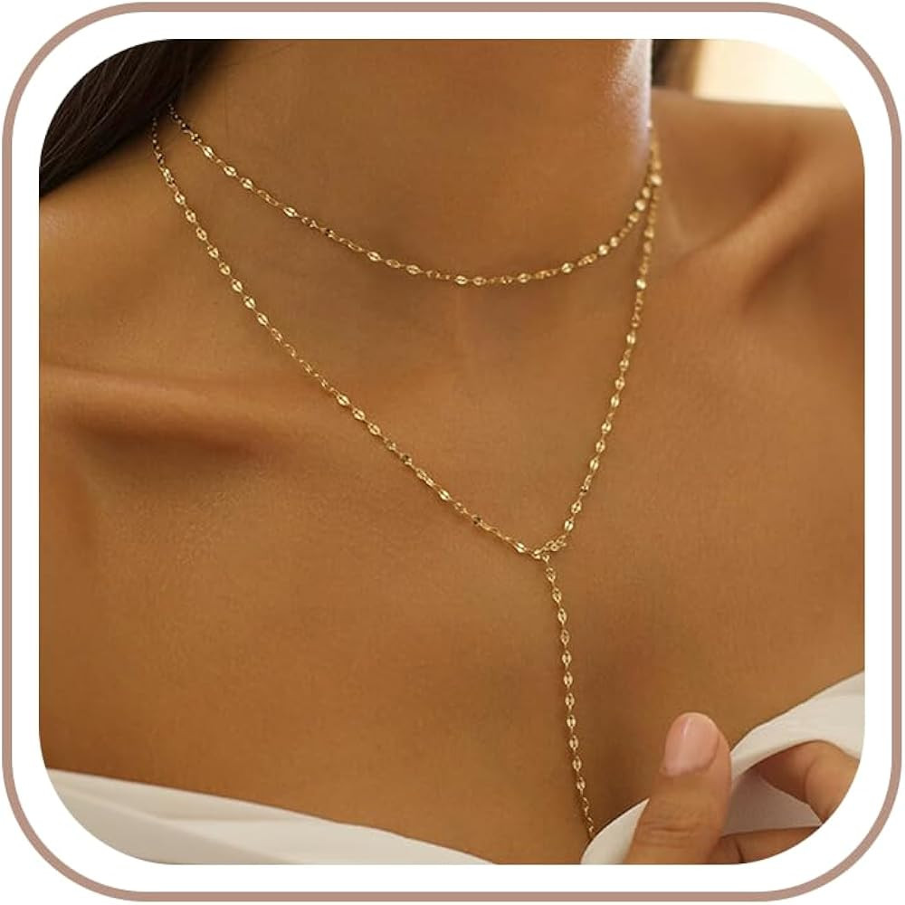 Lariat Gold Necklace for Women Dainty Long 14K Gold Plated Y-Shaped Body Chain Choker Necklace Tr... | Amazon (US)