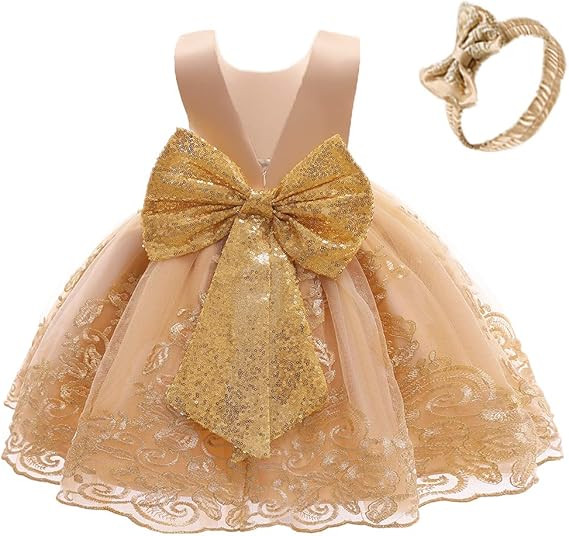 CMMCHAAH 0-6 Years Baby Girls Pageant Lace Embroidery Dresses Toddler Formal Dress with Headwear | Amazon (US)