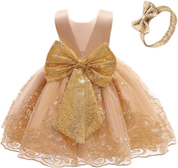 CMMCHAAH 0-6 Years Baby Girls Pageant Lace Embroidery Dresses Toddler Formal Dress with Headwear | Amazon (US)