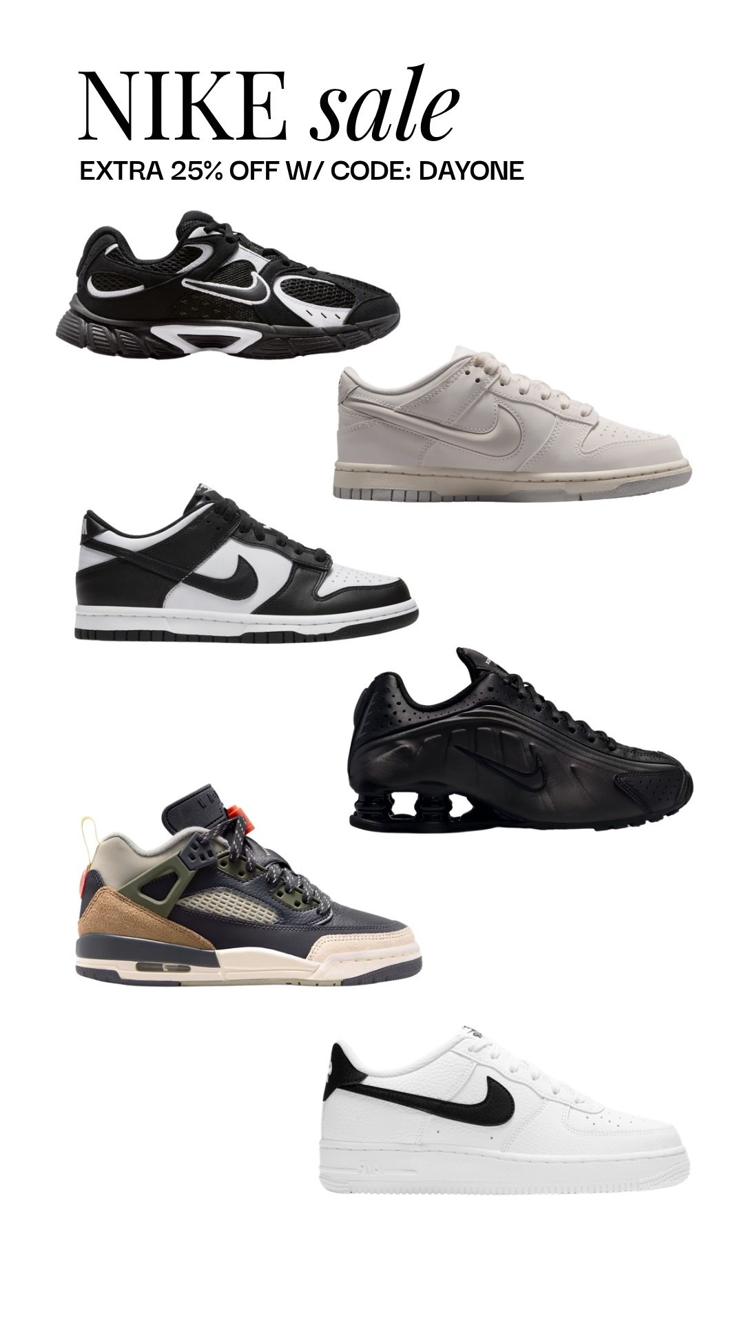 Nike Sale:  EXTRA 25% OFF W/ CODE: DAYONE

#nikesale #backtoschool #backtoschoolshoes #kidssneakers #nikekids #kidsshoes #boysshoes #girlsshoes #teenstyle

#LTKKids #LTKmomlife #LTKSeasonal