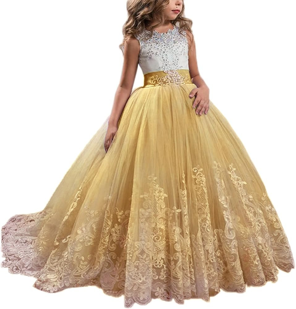 Princess Lilac Long Girls Pageant Dresses Kids Prom Puffy Tulle Ball Gown | Amazon (US)