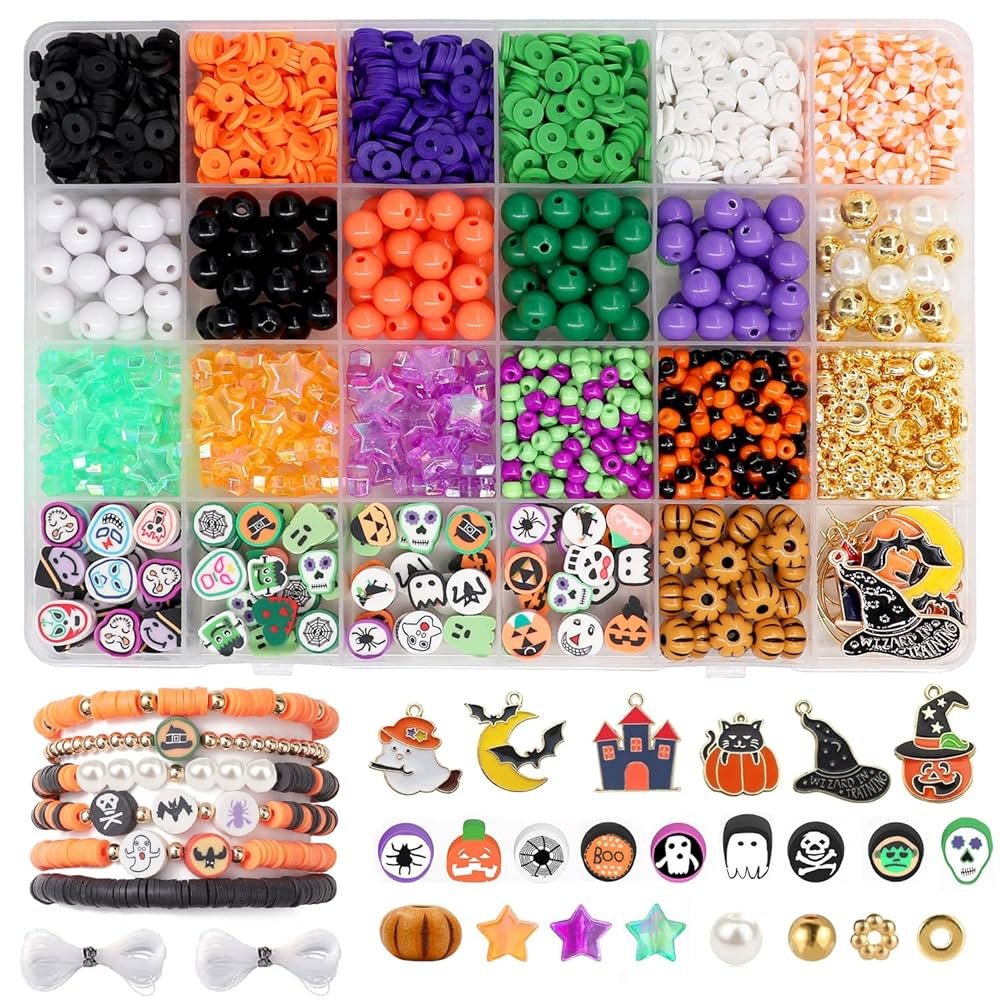 Baoximong Halloween Beads for Bracelet Making Kit, Pumpkin Beading Set with Moon Ghost Witch Hat ... | Amazon (US)