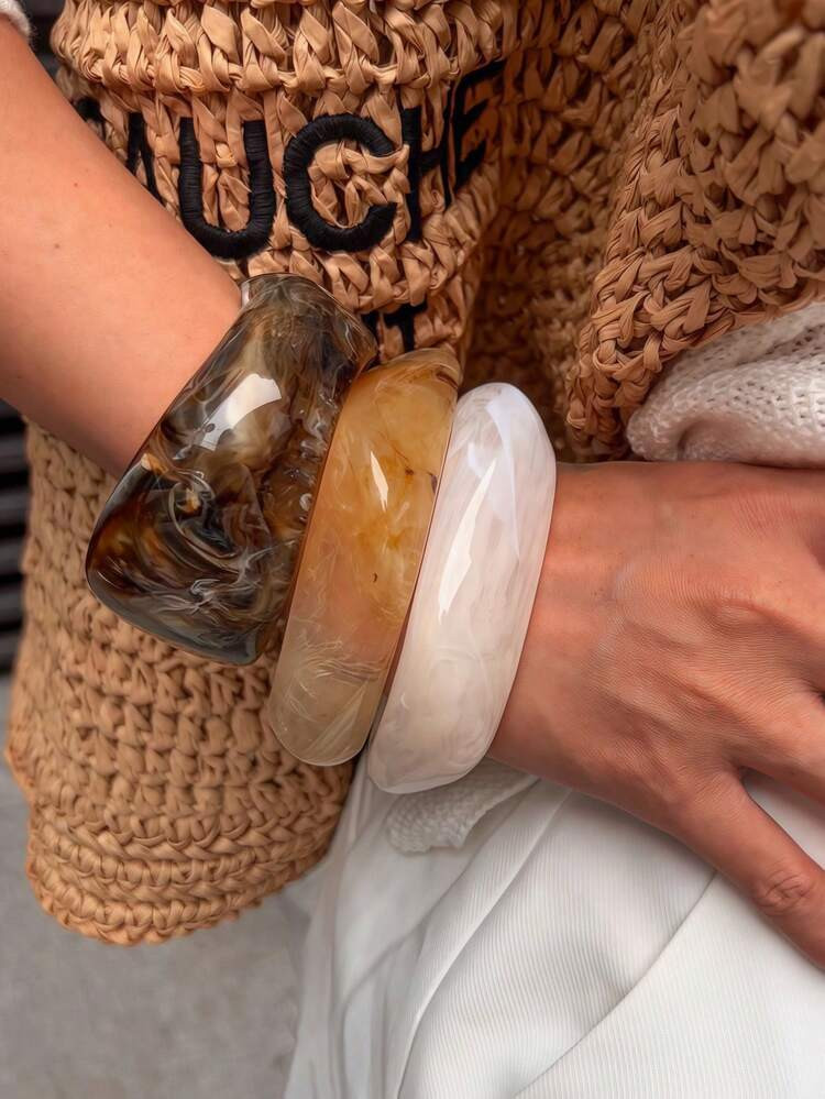 3pcs/Set Exaggerated Asymmetrical Resin Semi-Transparent Bracelet For Women, Unique & Versatile | SHEIN